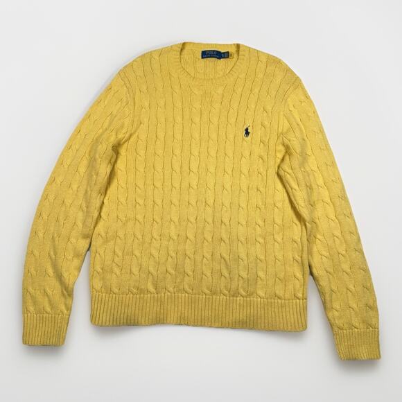 Polo Ralph Lauren Sweater Mens Size XL Yellow Cable Knit Fisherman Chunky Jumper - Picture 1 of 7